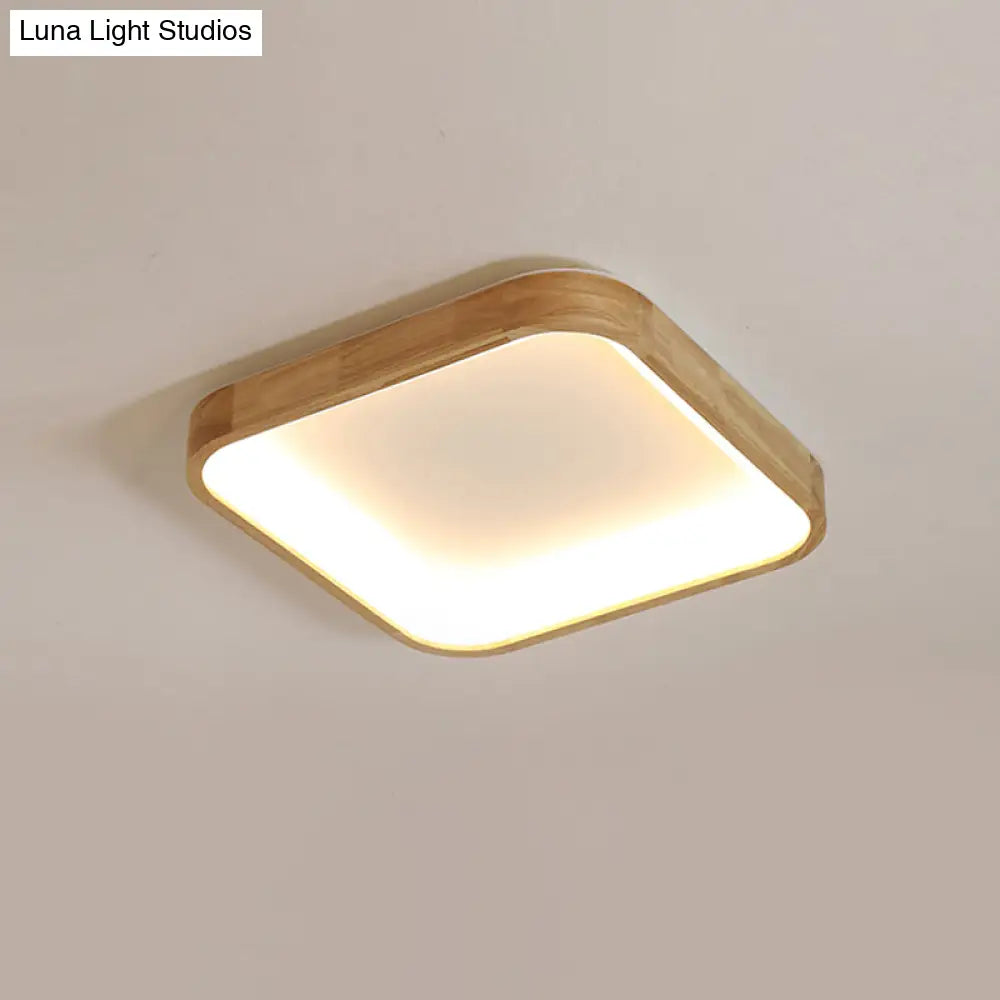 Nordic Wooden Beige Led Flush Mount Ceiling Light With Geometric Design