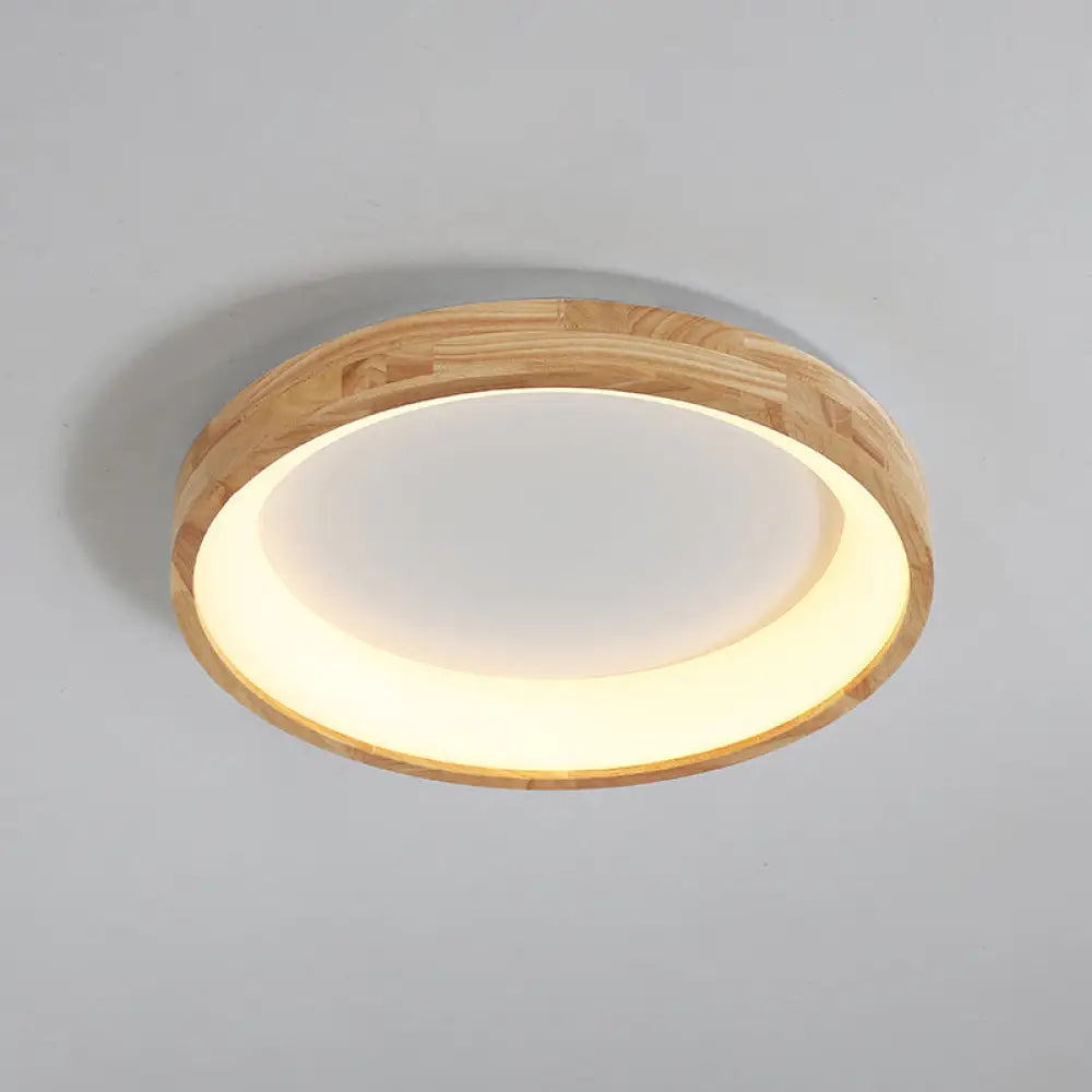 Nordic Wooden Beige Led Flush Mount Ceiling Light With Geometric Design
