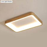 Nordic Wooden Beige Led Flush Mount Ceiling Light With Geometric Design