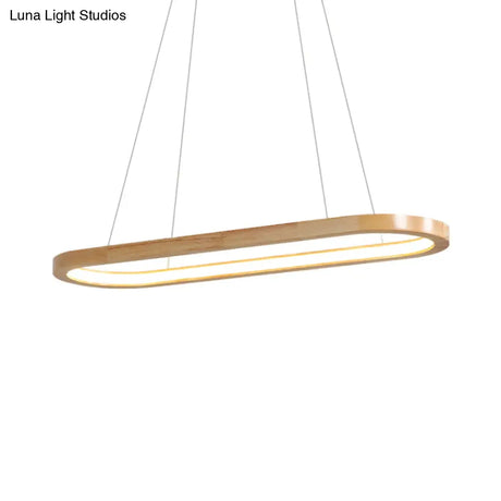 Nordic Wooden Chandelier Led Pendant Light - Wide Oval Design Ideal For Dining Room Décor