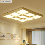 Nordic Wooden Checker Ceiling Light - Flush Mount Lamp (1/6/9-Light) In Beige For Living Room