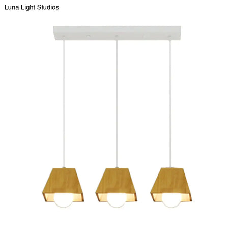 Nordic Wooden Dining Room Ceiling Light - Tapered Shape With 3 Led Pendant Lights