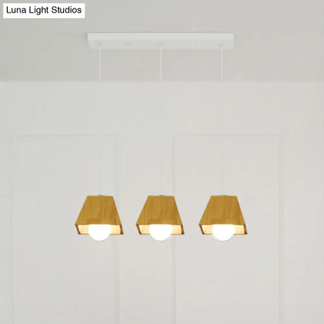 Nordic Wooden Dining Room Ceiling Light - Tapered Shape With 3 Led Pendant Lights