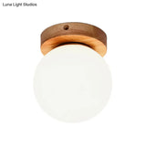 Nordic Wooden Glass Flush Mount Ceiling Light With Milky Globe Modern Lighting Fixture