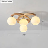 Nordic Wooden Semi Flush Bedroom Ceiling Lamp With Milk Glass Shade