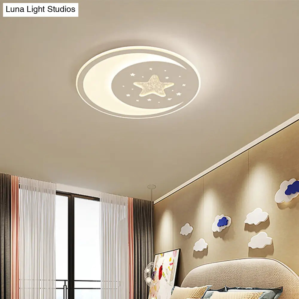 Nursery Ceiling Light: Starry Moon Night Led Flush Mount Fixture White / 17 Warm