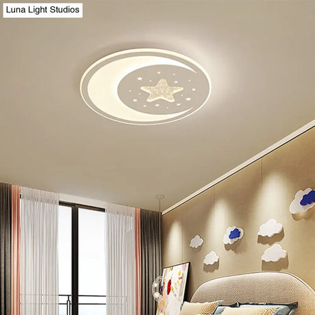 Nursery Ceiling Light: Starry Moon Night Led Flush Mount Fixture White / 17 Warm