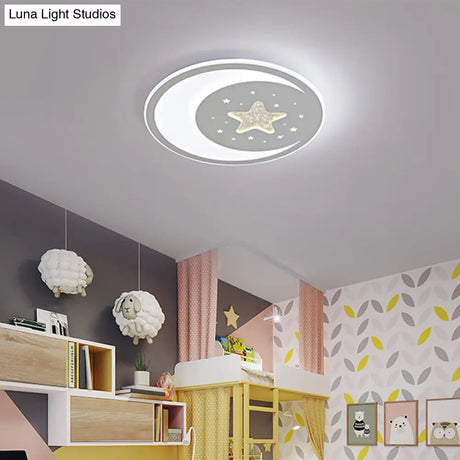 Nursery Ceiling Light: Starry Moon Night Led Flush Mount Fixture White / 17