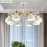 Nursing Room Chandelier: Torch Shaped Metal Pendant Light With 8-Bulb Macaron Style