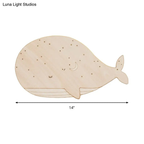 Nursing Room Oval Whale Wall Sconce - Wood Animal Beige Lamp Warm