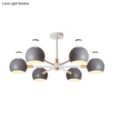 Nursing Room Snowflake Chandelier - 6-Head Wood Ceiling Pendant With Spherical Shade