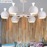 Nursing Room Snowflake Chandelier - 6-Head Wood Ceiling Pendant With Spherical Shade