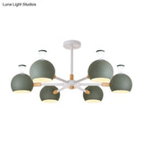 Nursing Room Snowflake Chandelier - 6-Head Wood Ceiling Pendant With Spherical Shade
