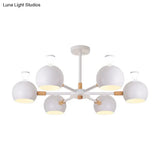 Nursing Room Snowflake Chandelier - 6-Head Wood Ceiling Pendant With Spherical Shade