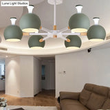 Nursing Room Snowflake Chandelier - 6-Head Wood Ceiling Pendant With Spherical Shade