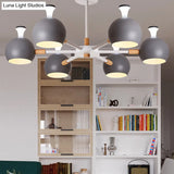 Nursing Room Snowflake Chandelier - 6-Head Wood Ceiling Pendant With Spherical Shade