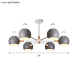 Nursing Room Snowflake Chandelier - 6-Head Wood Ceiling Pendant With Spherical Shade