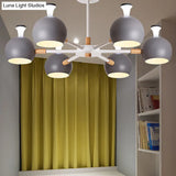 Nursing Room Snowflake Chandelier - 6-Head Wood Ceiling Pendant With Spherical Shade