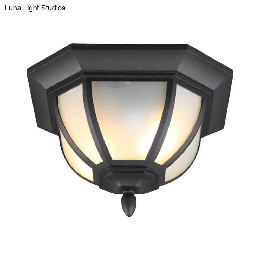 Octagon Flush Mount Ceiling Light Fixture - Classic Black Finish With Frosted Glass