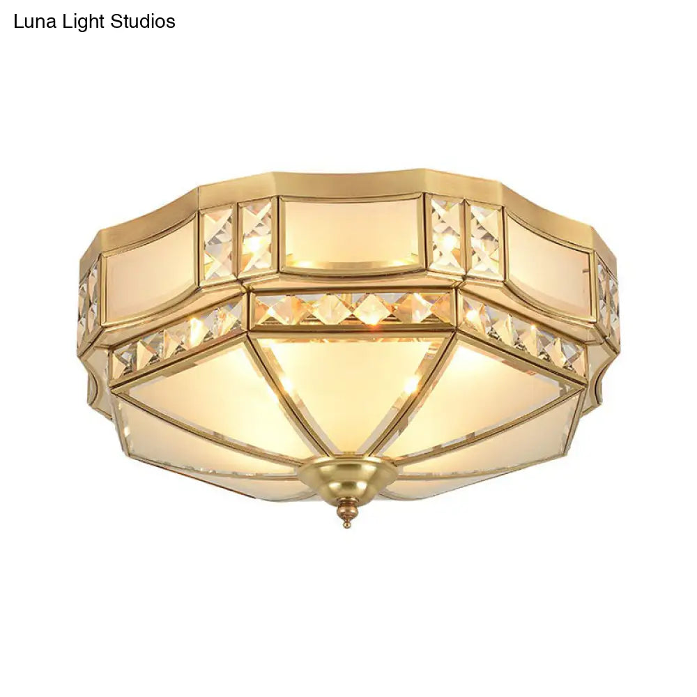 Octagonal Flush Mount Ceiling Light With Crystal Accent - Classic Brass Finish