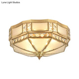 Octagonal Flush Mount Ceiling Light With Crystal Accent - Classic Brass Finish