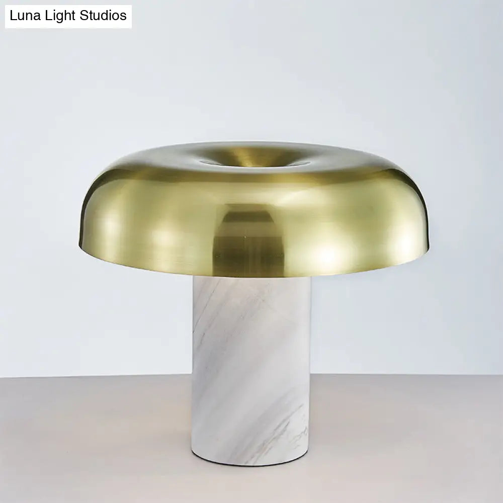 Olive - Minimalist Mushroom Table Stand Light Minimalist Marble 1-Light White and Bronze Finish Night Lamp White