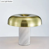 Olive - Minimalist Mushroom Table Stand Light Minimalist Marble 1-Light White and Bronze Finish Night Lamp White