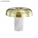 Olive - Minimalist Mushroom Table Stand Light Minimalist Marble 1-Light White and Bronze Finish Night Lamp White