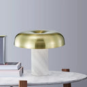 Olive - Minimalist Mushroom Table Stand Light Minimalist Marble 1-Light White and Bronze Finish Night Lamp White