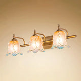 Ombre Glass Flower Wall Sconce: Traditional Brass Vanity Light For Bathroom Mirror 3 /