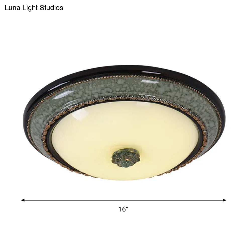 Opal Frosted Glass Bowl Ceiling Light With Led Flush Mount - Classical Bedroom Fixture Faux Marble