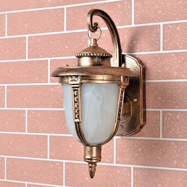 Opal Frosted Glass Brass Acorn Sconce Light Fixture - Country Wall Lamp