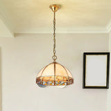 Opal Frosted Glass Dome Pendant Light - Colonial Beige 1-Head Hanging Fixture For Dining Room