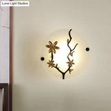 Opal Frosted Glass Led Wall Lamp In Gold - Flower Branch Bedside Mural Asia-Inspired Mounted Light