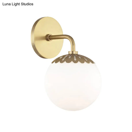 Opal Glass Ball Sconce Lighting: Colonial Wall Mounted Light Fixture In Gold