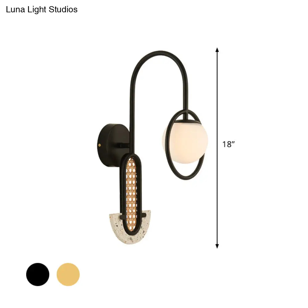Opal Glass Ball Wall Sconce - 1-Light Gold/Black Finish Mount Lamp
