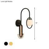 Opal Glass Ball Wall Sconce - 1-Light Gold/Black Finish Mount Lamp
