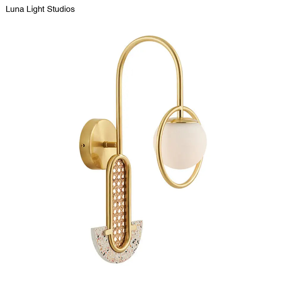 Opal Glass Ball Wall Sconce - 1-Light Gold/Black Finish Mount Lamp