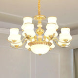 Opal Glass Bedroom Chandelier With Gold Plating - Hanging Lamp Light Fixture 12 /