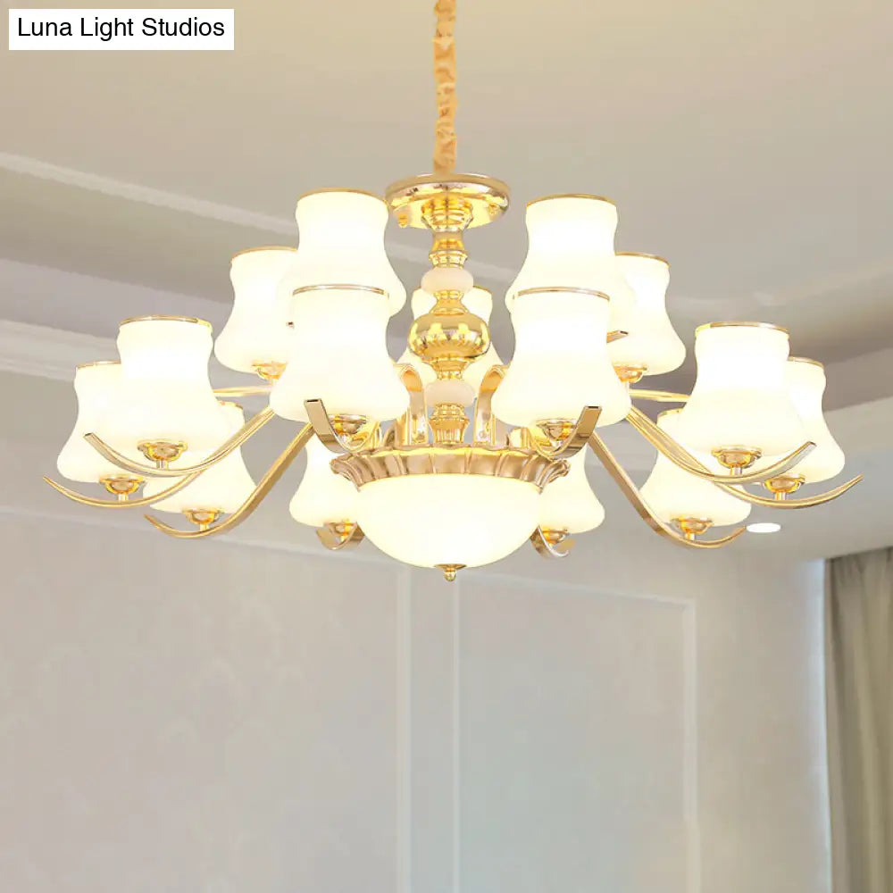 Opal Glass Bedroom Chandelier With Gold Plating - Hanging Lamp Light Fixture