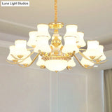 Opal Glass Bedroom Chandelier With Gold Plating - Hanging Lamp Light Fixture