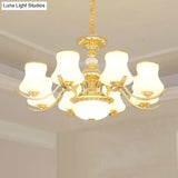 Opal Glass Bedroom Chandelier With Gold Plating - Hanging Lamp Light Fixture