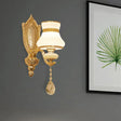 Opal Glass Bell Wall Light Retro Led Sconce Brass Hallway Lighting With Crystal Drop 1 /