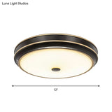 Opal Glass Black Flush Mount Led Ceiling Light - Countryside Style 12’/14’/18.5’ Diameter