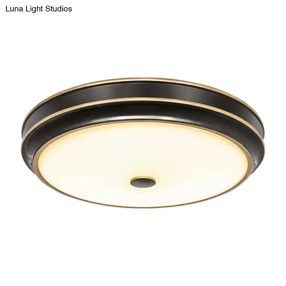 Opal Glass Black Flush Mount Led Ceiling Light - Countryside Style 12’/14’/18.5’ Diameter