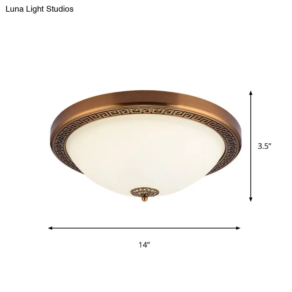 Opal Glass Brass Led Flush Mount Light Countryside Style 14’/16’ Wide