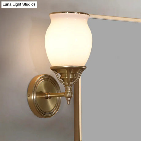 Opal Glass Colonial Sconce Lamp 1-Bulb Wall Light Fixture With Brass Finish - Metal Accents Ideal