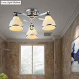 Opal Glass Crystal Cone Semi Flush Mount Lighting For Bedroom - 3 Lights Fixture