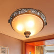 Opal Glass Dome Ceiling Light Retro Style With Carved Flower 3/5 - Bulb Brown 16’/19.5’/21.5’