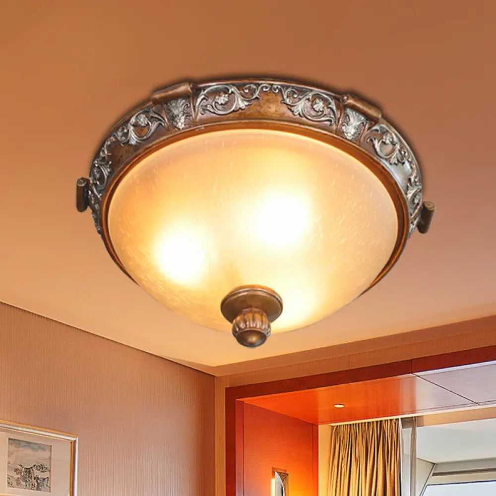 Opal Glass Dome Ceiling Light Retro Style With Carved Flower 3/5 - Bulb Brown 16’/19.5’/21.5’